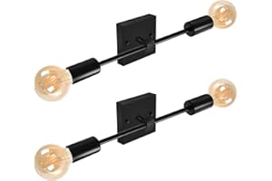 ABEIADY Applique da Parete Interno Vintage Applique Camera da Letto E27 Applique Bagno Industriale Lampada da Parete Interno Nera Lampade da Muro in Metallo Illuminazione per Interni (2 Pezzi)