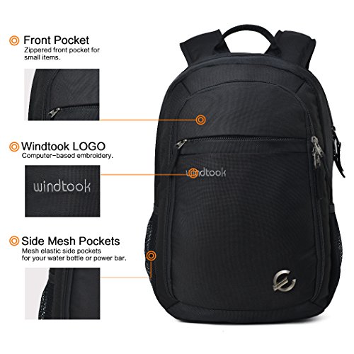 Windtook Rucksack für Notebook Laptoprucksack Jungen Schulrucksack 12 Zoll bis 15,6 Zoll 25L für Uni Arbeit Outdoor Gepolstert Wasserdicht Leicht Schwarz - 6