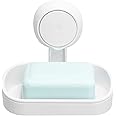 LEVERLOC Soap Dish for Shower, Max Hold 5 KG Suction Soap Holder for Bathroom, Bathtub, Wall Mounted, Waterproof, Drill-Free, Removable Suction Shower Organizer, Sponge Sink Holder, Plastic In White