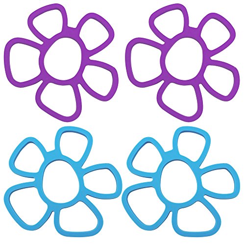 COM-FOUR® 4er Set Silikonuntersetzer in trendigen Farben, lila und blau, Blume (4er Set)