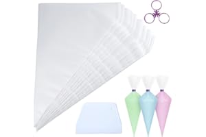 FYVADIO Sac a Poche, 12 pollici - 100 pezzi di Sacchetti per Pasticceria Anti-scoppio, Sacchetti per la Colata di Glassa, 3 lacci e 1 Raschietto per Torta, Ideali per la Decorazione di Torte e Biscotti