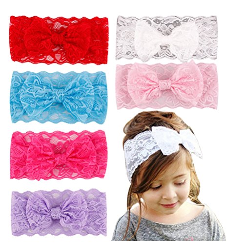 BESTIM INCUK 6-Pack Assorted-Color Baby Girls Ritzy Lace Hairband Headwear Bowknot Hair Accessories