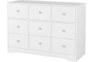 FirFurd Komoda z 9 szufladami, kredens, szafka wielofunkcyjna, do sypialni, salonu, komoda z szufladami, kredens, biała, 108 x 40 x 74,5 cm