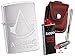 Produktbild Zippo Assassins Creed Chrome Brushed + Zippo POUCH mit Zippo Zubehör und L.B Chrome Stabfeuerzeug (mit CLIP Braun Pouch)