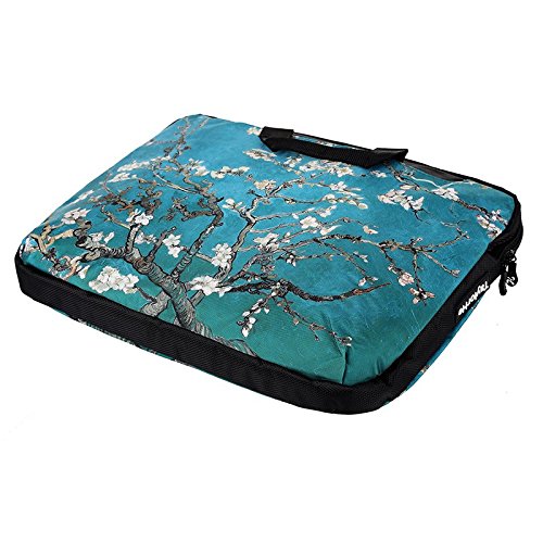 TaylorHe 15 / 15,6 Zoll Notebooktasche, Schultertasche für Notebook mit Muster , Laptoptasche mit Griff und Seitentaschen Laptop Bag blau / grün Blüte Baum - 4
