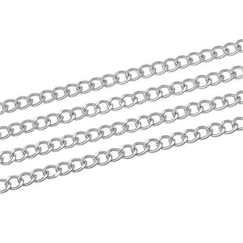 SiAura Material - 2m Catena ad anelli / Catenella piatta, color argento, 7x9mm