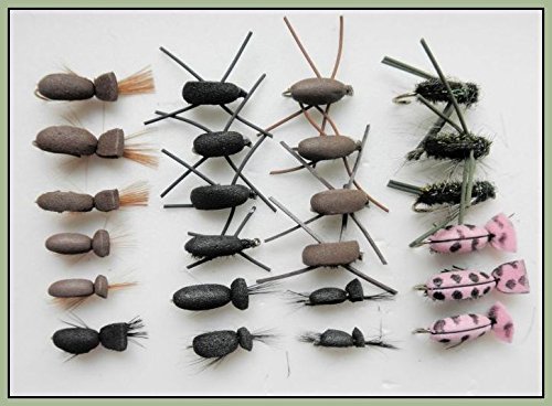 Beetle Trout Fishing Flies, 24 Pack, Gum Beetle, Standard, Peacock & pink Lady, Mixed Size
