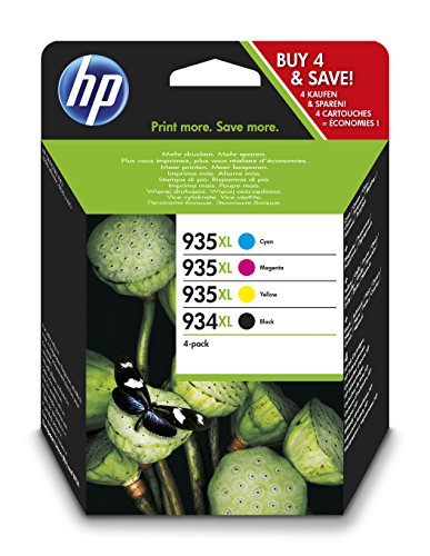 HP 934XL/935XL Pack de 4 cartouches d'encre Noir, Cyan, Magenta, Jaune grande capacité authentique (X4E14AE)