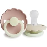 FRIGG Daisy Night Pacifier 2-Pack | Silicone Pacifier | BPA-Free | Made in Denmark | Symmetrical Cherry Teat | (Blush/Cream,