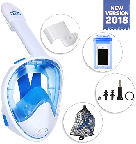 Full Face Snorkel Mask - Scuba Diving Set - Snorkeling Gear - Tubeless Anti-Fog Anti-Leak Equipment for adults kids - 180 ° Panoramic Viewing - Free Swimming Waterproof Case for Phone - GoPro Adapter
