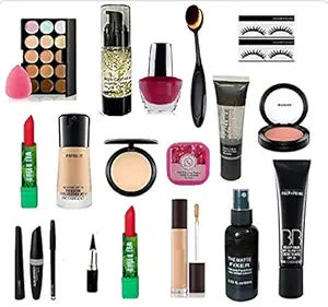 Eaglehunt Macc combo makeup kit for girls (set of 19) 15 shade concealer Platte, Foundation, Concealer, compact, primer, Blusher, Kajal, Lipstick, Fixer, Foundation Brush