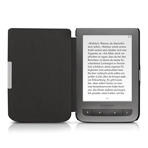 kwmobile Hülle für Pocketbook Touch Lux 3 / Touch Lux 2 – Flipcover Case eReader Schutzhülle – Bookstyle Klapphülle Don’t touch my E-Reader Design Weiß Schwarz - 8