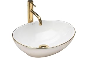 GTM Design Aufsatzwaschbecken Glanz Modern Waschbecken ohne Hahnloch - Elegant Aufsatzwaschbecken Oval für Badezimmer und Gäste WC - nur Bad Waschbecken - Modell 7