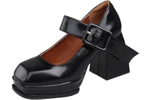 LUCKYWAQNG Damen Mary Jane Schuhe Mit Blockabsatz Lolita Schuhe Kawaii Shoes Plattform Mary Janes Pumps Prinzessin Schuhe Retro Runde Zehen Elegante Freizeitschuhe Mit Fesselriemen Und Schnalle
