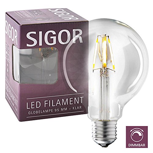 Preisvergleich Produktbild Sigor 4W LED-Filament GLOBE KLAR 95MM E27 2700K