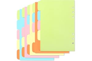 Hocadon 25 Hojas Separadores A5 6 Anillas, Índice Clasificaciones, Divisores Hoja de Papel, Pestañas para Carpetas de Anillas Notebook, 5 Colores (21 * 14cm)
