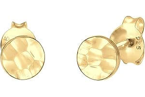 Elli Kolczyki damskie na sztyfcie okrągłe młotkowane organiczne srebro 925 wysokiej próby, Znaki, kształty i symbole