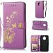 Produktbild Owbb Hülle für Lenovo Moto E4 Plus Handyhülle PU Ledertasche Flip Cover Wallet Case mit Stand Function Innenschlitzen Design Bunte Bronzing Schmetterling Blume Lila