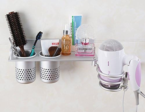 Vzer Aluminum Multifunction Wall Mount Bathroom Organizer Collection Storage, Bathroom Storage Rack, Hair Dryer Holder, Toothbrush Storage