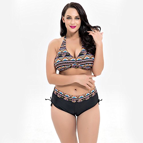 L@ily Bikini a Vita Alta con Stampa Stampata delle Donne Plus Size, Costume da Bagno da Spiaggia Costume da Bagno per Donna,Red,54