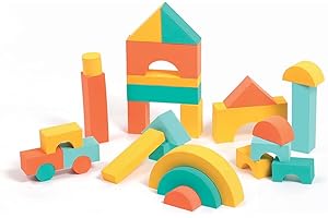 Ludi - 28 Blocs Mousse - Jouets D'Éveil Bébé - Dès 10 Mois - Développe La Motricité Fine, La Réfléxion & La Découverte - Colorés & Légers - 29,3 x 9 x 24,6 cm