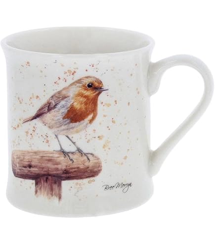 Tazza Ceramica Robin Uccelli Selvatici Effetto Acquerello 295 Ml - Regalo Per Amanti Della Natura