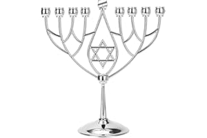 BRTAGG Menorá de Hanukkah,Tazas mejoradas con Pines Integrados,Portavelas Estrella de David 9 Ramas,Se Adapta a Todas Las Velas de hasta 15 mm de diámetro,Regalos judíos(Plateado)