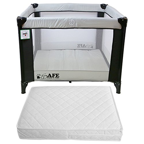 iSafe Zapp And Nap Luxury Square Travel Cot/Playpen - Black/Grey (Black/Grey) 101cm x 101cm Complete With Mattress