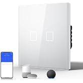 BSEED Smart Wall Touch Switch, Glass Panel, Push Button with LED Lights, Easy to Clean, E-Series, 2 Gang 1 Way, 86 mm White