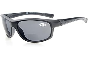 Eyekepper Fashion Sports Bifocal Sunglasses TR90 Unbreakable Outdoor Readers Baseball Running Fishing Driving Golf Softball Hiking Matte Black Frame Grey Lens +2.5