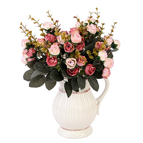 Künstliche Seiden-Blumen mit Stielen und Blättern, Rosen, Hochzeits-Dekoration, Sträuße, 2 Stück Pink Coffee - 7