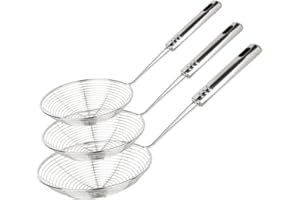 BEAHING Kitchen Strainer, Stainless Steel Spider Sieve Kitchen Skimmer Spoon for Roasting Solid Wire Asian Sieve with Handle for Pasta and Pasta (4.33/5.12/5.91), Spider Victory for Roasting