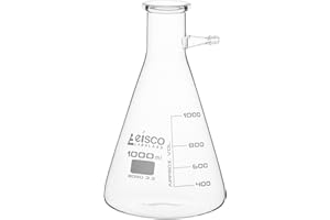 Eisco Filtering Conical Flask with Integral Side Arm | Borosilicate Glass with Integral Plastic Side Arm | 200mL White Graduations | 1000mL Volume