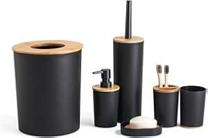 Herzberg,HG04456, Conjunto de baño de bambú 6 Piezas, diseño Moderno y Elegante, Interior, tamaño: 6 Piezas, Color: Negro