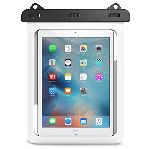 MoKo Wasserdichte Hülle Tasche Beachbag mit Halsband für MediaPad M2 10 / Samsung Tab A 10 / Tab A 9.7 / Tab E 9.6, bis zu 10 Zoll Tablets, Schutzhülle für Strand, Wandern, Outdoor - IPX8, Weiß