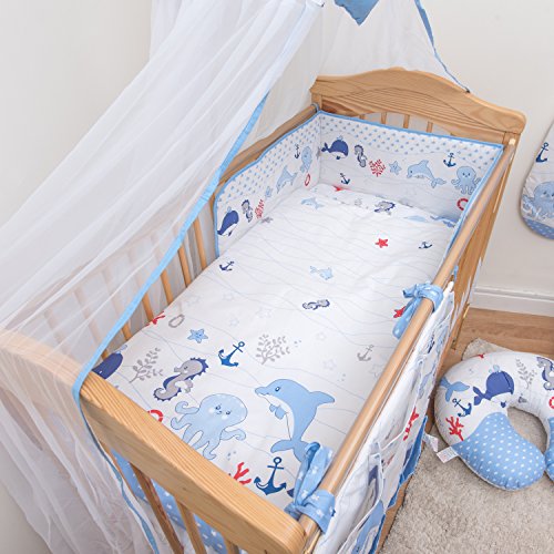 5 Piece Baby Bedding Set / Pillow, Duvet, Regular Bumper & Bedding Cases to fit Cot Bed Size (140x70cm) - HEARTS RED