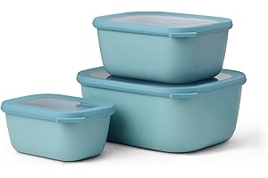 Mepal – Multi Bowl Cirqula 3-Piece Set – Food Storage Container with Lid - Suitable as Airtight Storage Box for Fridge & Freezer, Microwave Container & Servable Dish - 750, 1500, 3000ml - Nordic Green