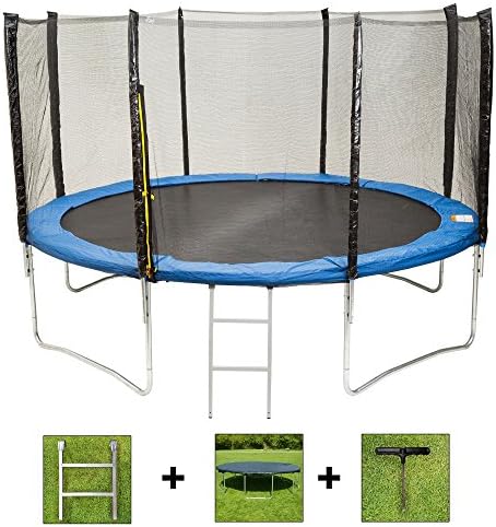AirBounce 6ft/8ft/10ft/12ft/14ft/16ft/7 x10ft/ 8x12ft Round and Rectangular Trampolines - with Free Safety Enclosure, Ladder, Weather Cover and Spring Tension Tool (14ft Blue Pro)