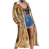 TianWlio Mäntel Herbst Winter Damen Jacken Parka Warme Jacken Strickjacken Solide Regulär Slim Fit Langarm Schößchen Strickjacken Samt mit Langem Mantel Gold S