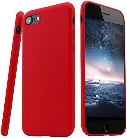 ComKey iPhone 7, iPhone 8 Case , Silicone Rubber plastic Ultra Slim 0,66 mm, TPU Cover Phone Case Matte Finish Slim Profile Phone Protectors for iPhone 7/8 + FREE Tempered Glass Screen Protector (Red)