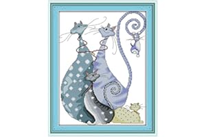 LECZANY Kit de bordado de punto de cruz estampado hágalo usted mismo, línea completa de kits de inicio preimpresos para principiantes - Hermosos gatos 41x52cm
