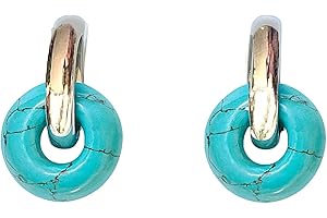 ASTER ALHELÍ - Pendientes Aros Mujer Chapados en Oro con Piedras Naturales - Pendientes Aros Dorados Mujer Piedras Semipreciosas - Perfectos para Regalo Original (Turquesa, Chapado en oro)