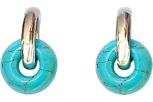 ASTER ALHELÍ - Pendientes Aros Mujer Chapados en Oro con Piedras Naturales - Pendientes Aros Dorados Mujer Piedras Semipreciosas - Perfectos para Regalo Original (Turquesa, Chapado en oro)