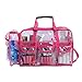 MUA LIMITED Makeup Artist Storage Bag, Clear Cosmetic Bag with Side Pockets and Shoulder Strap, Ergonomic Handle, ON THE GO Series - Pink Trim