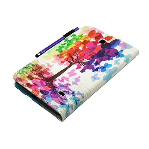 Galaxy Tab 4 7.0 T230 Hülle,Galaxy Tab 4 7.0 Lederhülle Hardcase,Ekakashop Ultradünn Bunt Schmetterlings-Baum Muster Painting Smart Ständer Cover im Bookstyle Kunstleder Schutzfolie Schutzhüllen Flip Case Tasche Etui mit Magnetverschluss Wallet Kreditkarte Card Holder Slot für Samsung Galaxy Tab 4 7.0 (T230) + 1x Kostenlos Ständer (Farbe zufällig) - 3