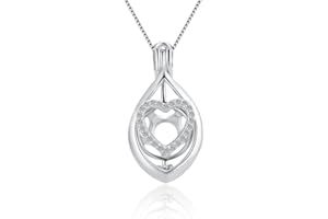 LGSY 925 Sterling Silver CZ Teardrop Heart Cage Pendants Crafting Charm for DIY Necklace Bracelet Jewelry Making, Metal, Cubic Zirconia