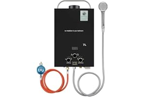 PNETERG Chauffe-Eau à Gaz GPL, Chauffe Eau Instantané Gaz, Modes Hiver Et éTé, Protection Contre La Surchauffe, Avec Pomme De Douche Et Plomberie, Pour La Maison, ExtéRieur, Camping Car (7L, 14kw)
