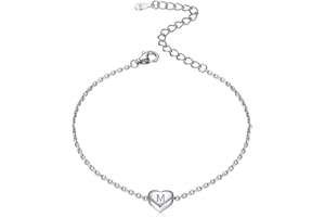 ChicSilver Srebro wysokiej próby 925 bransoletka z inicjałem w kształcie serca dla kobiet 16 + 5 cm (przedłużony łańcuszek) bransoletki z zawieszką w kształcie litery A-Z (z pudełkiem prezentowym)