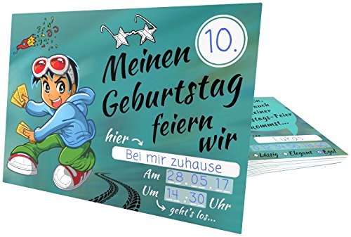 Einladungskarten Kindergeburtstag Jungen – Coole Einladung zum Geburtstag für Jungs – Boys Party – Geburtstagseinladungen Kinder – Geburtstagskarte Junge – Jahre und Text ausfüllbar – 15-er Karten-Set - 3