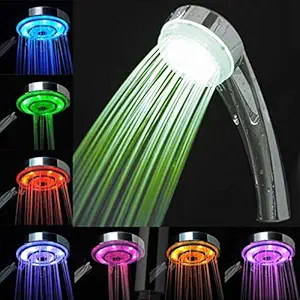 Creatif Ventures 7 Color Changing LED Shower Head Automatic ABS Plastic Colors Changing (Silver, 10 cm x 7 cm x 23 cm) Pack of 2